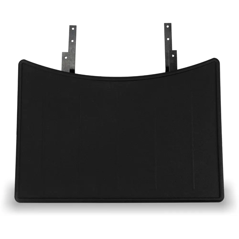 Black plastic or metal plate with two metal brackets on top