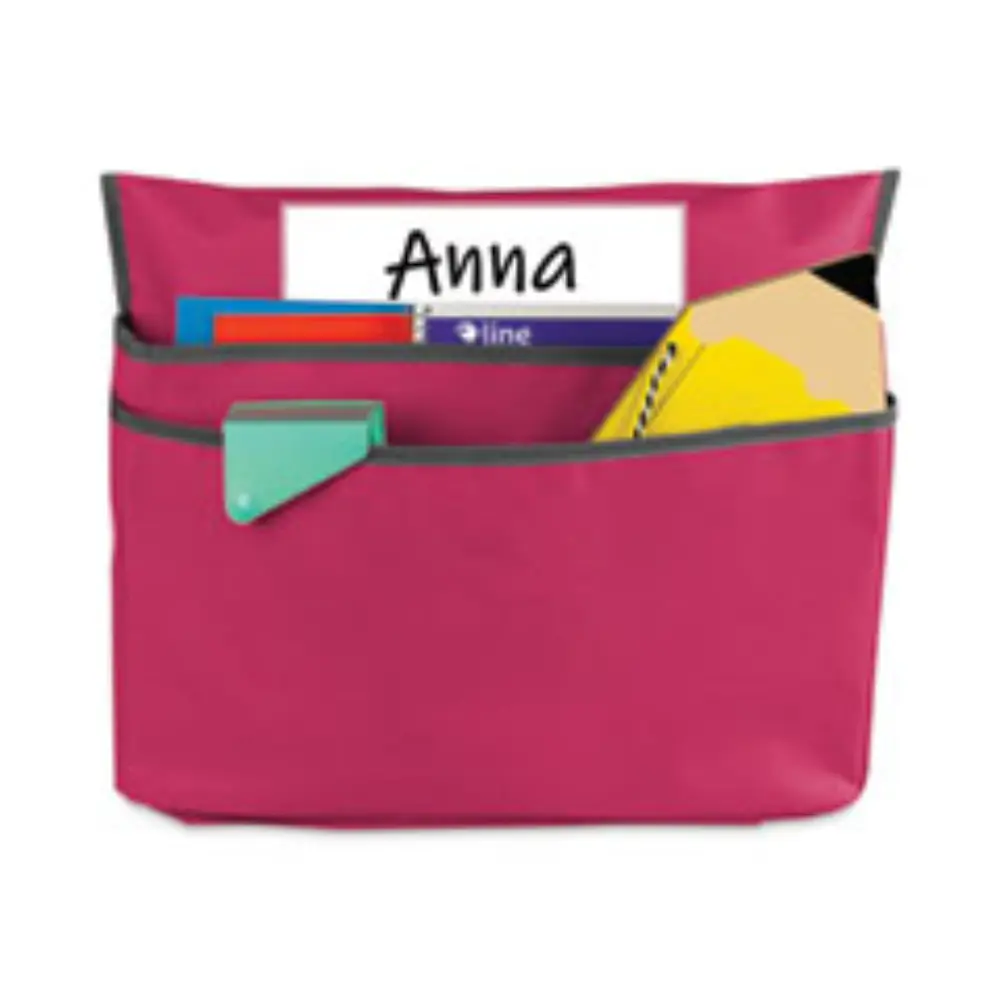 Pink chair pocket in packaging with a label