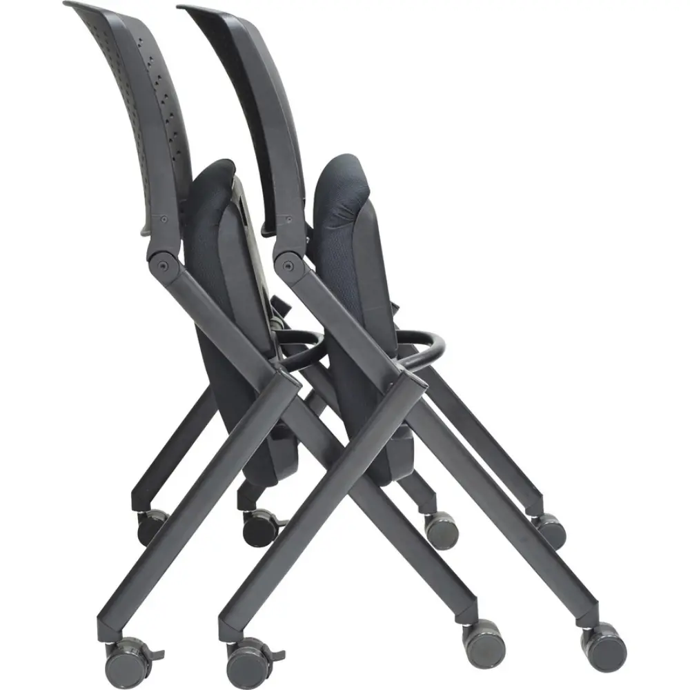 Single black chair with perforated backrest and padded seat