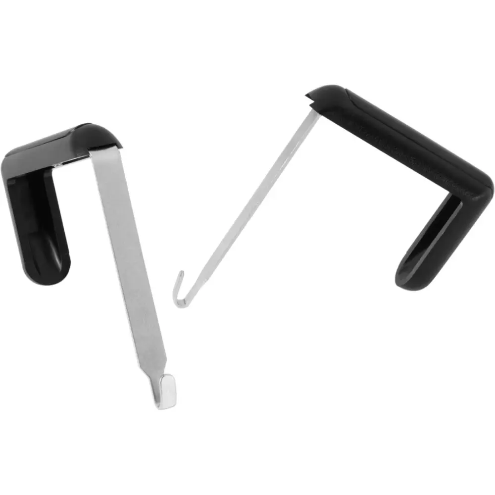 A metal and black plastic tool with a hook and blade