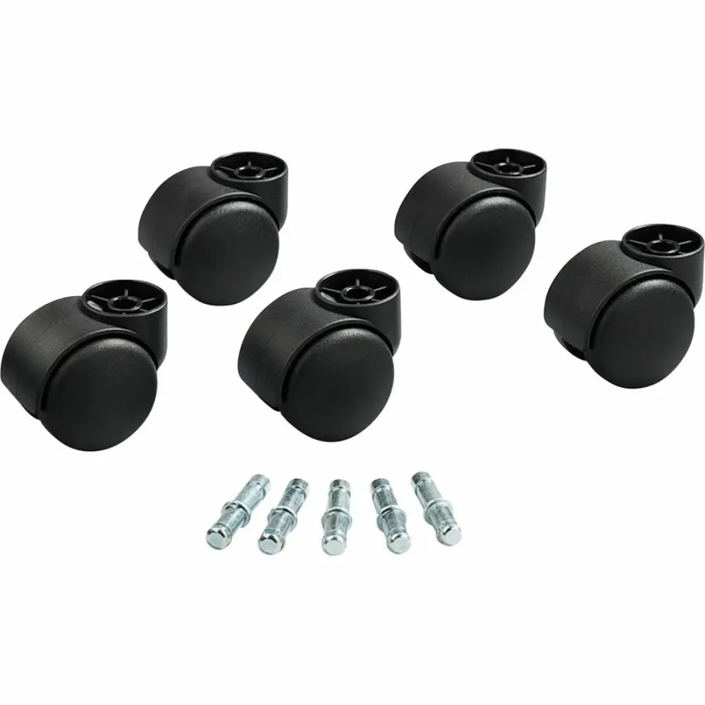 Five black caster wheels with screws