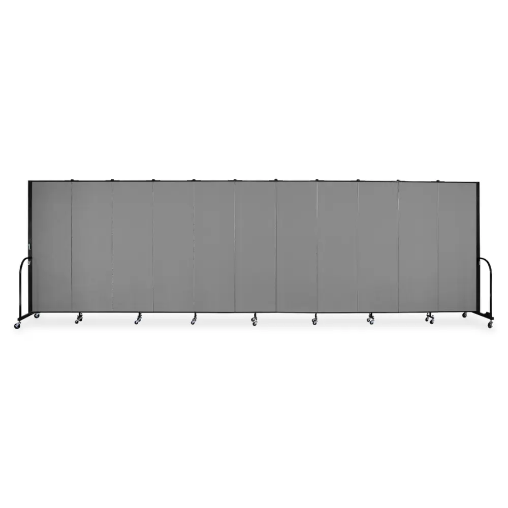 Grey folding screen on wheels, isolated image