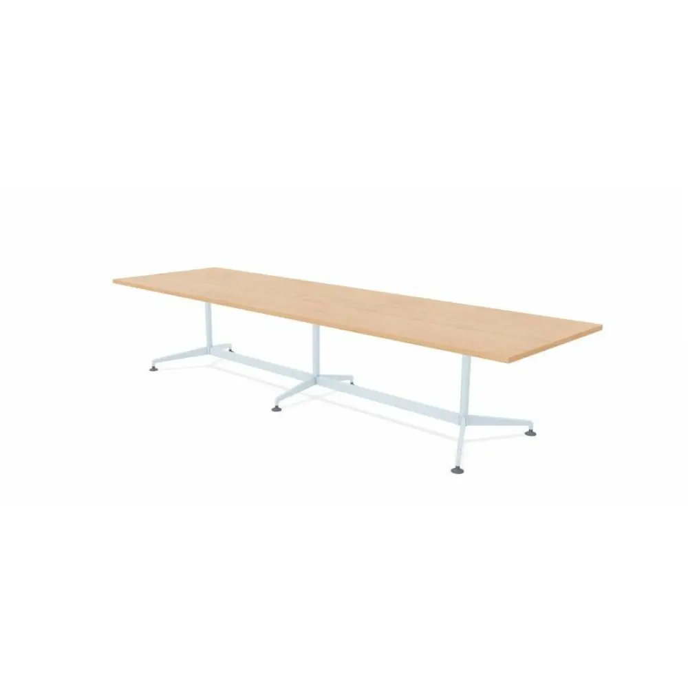 Extended conference table with metal frame and two central pedestals