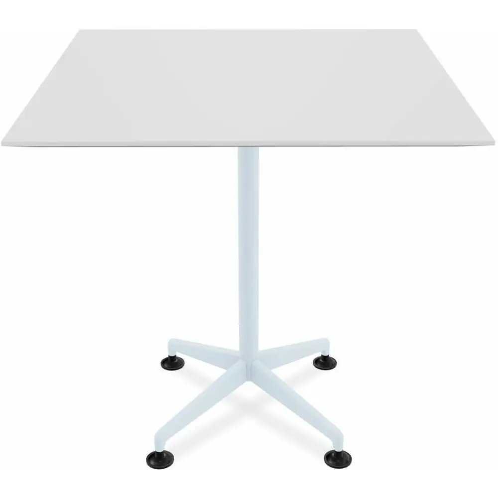 White square table with central leg and four-pronged base, similar to other images