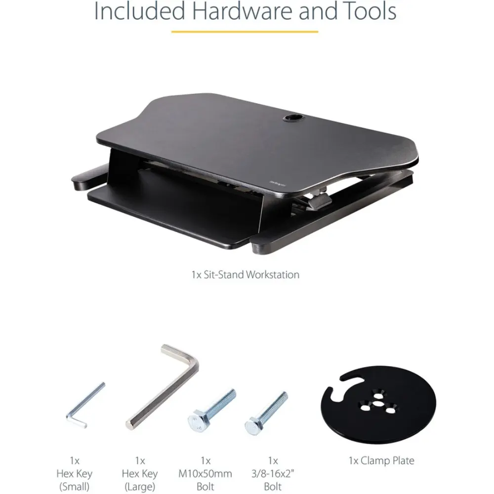 Physical dimensions diagram of the sit-stand desk converter with measurements