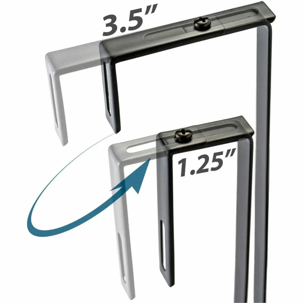 A wall-mounted file or brochure pocket holder with two compartments in black, mounted on a partition.