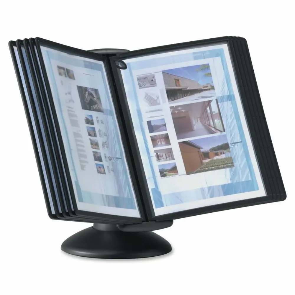 Open multi-panel display with pages looking like a catalog