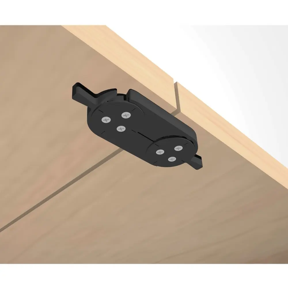 White metal mobile support legs with wheels attached to a desk frame