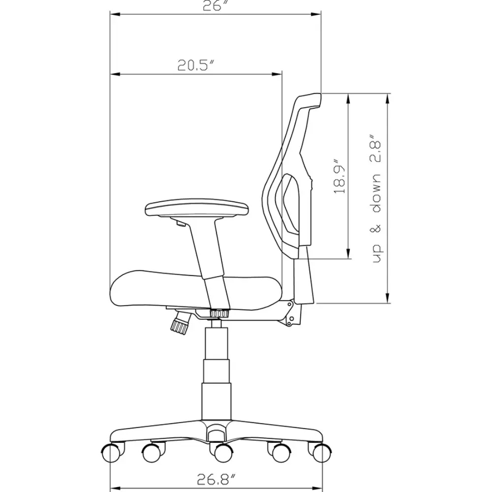 Back view of an ergonomic office chair with mesh back and headrest, showing adjustment levers underneath