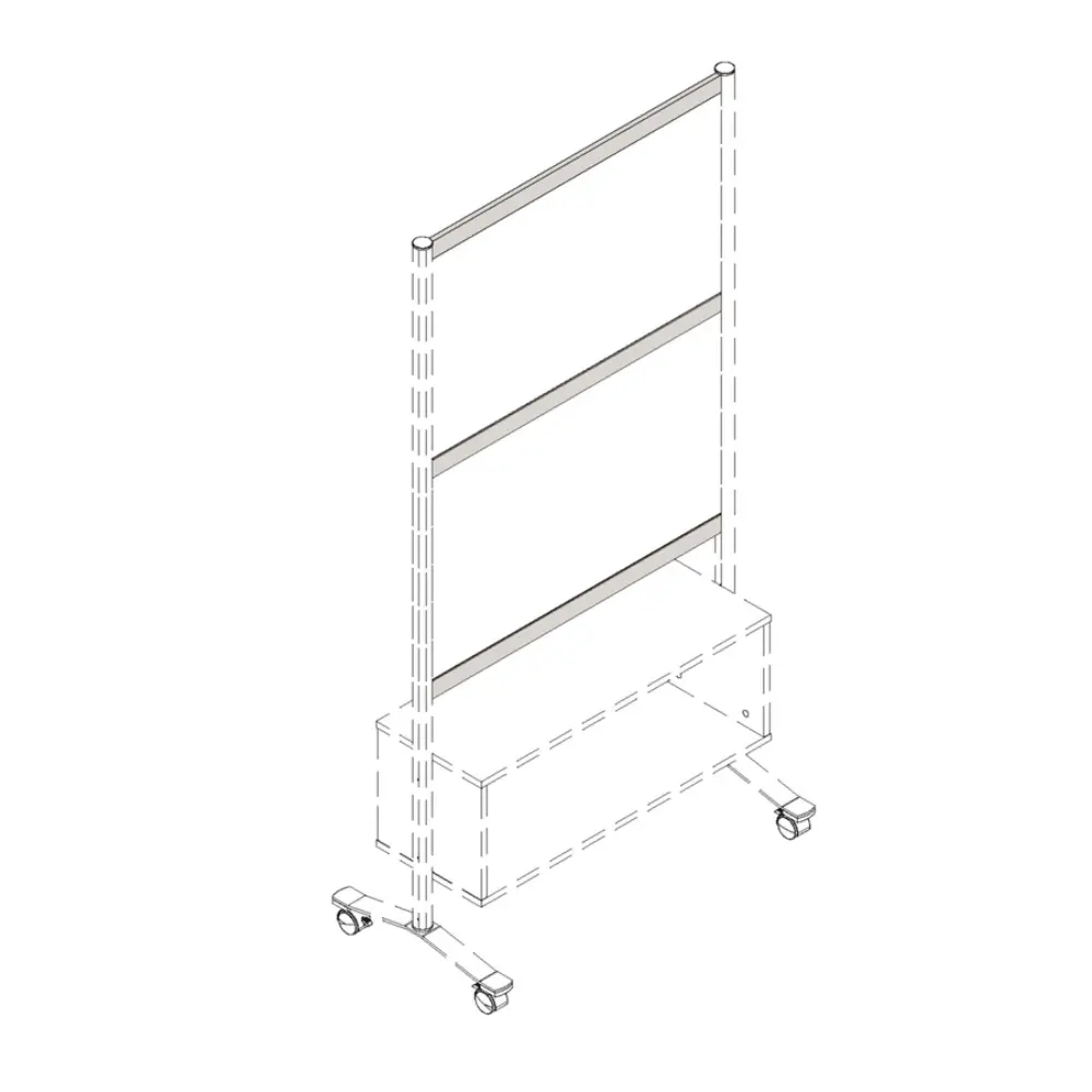 Three horizontal bars on a wheeled frame, shown from a slightly angled perspective.
