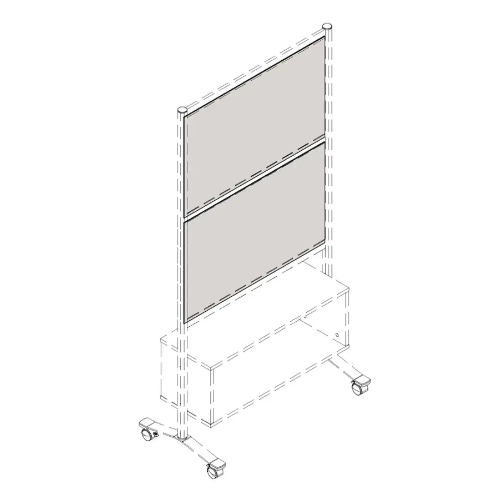 Three-panel tall privacy screen on a wheeled stand