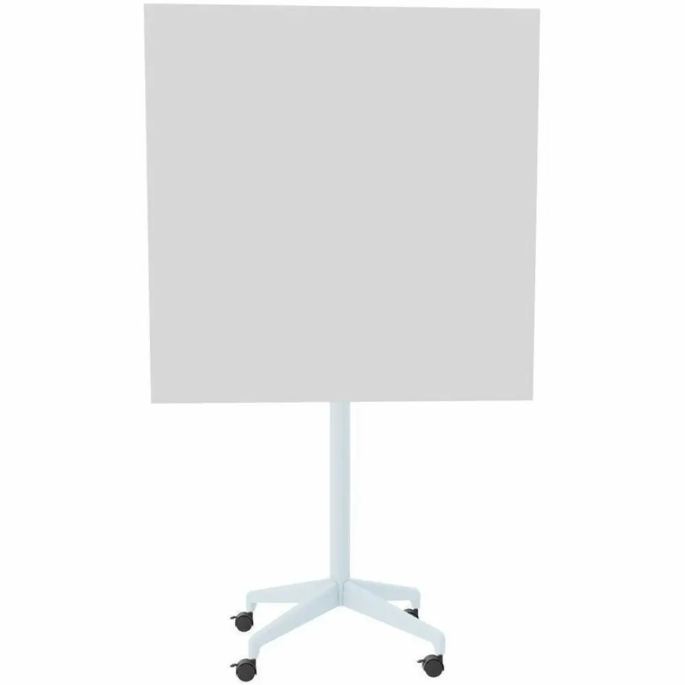 Brown board attached to a tall white stand on caster base