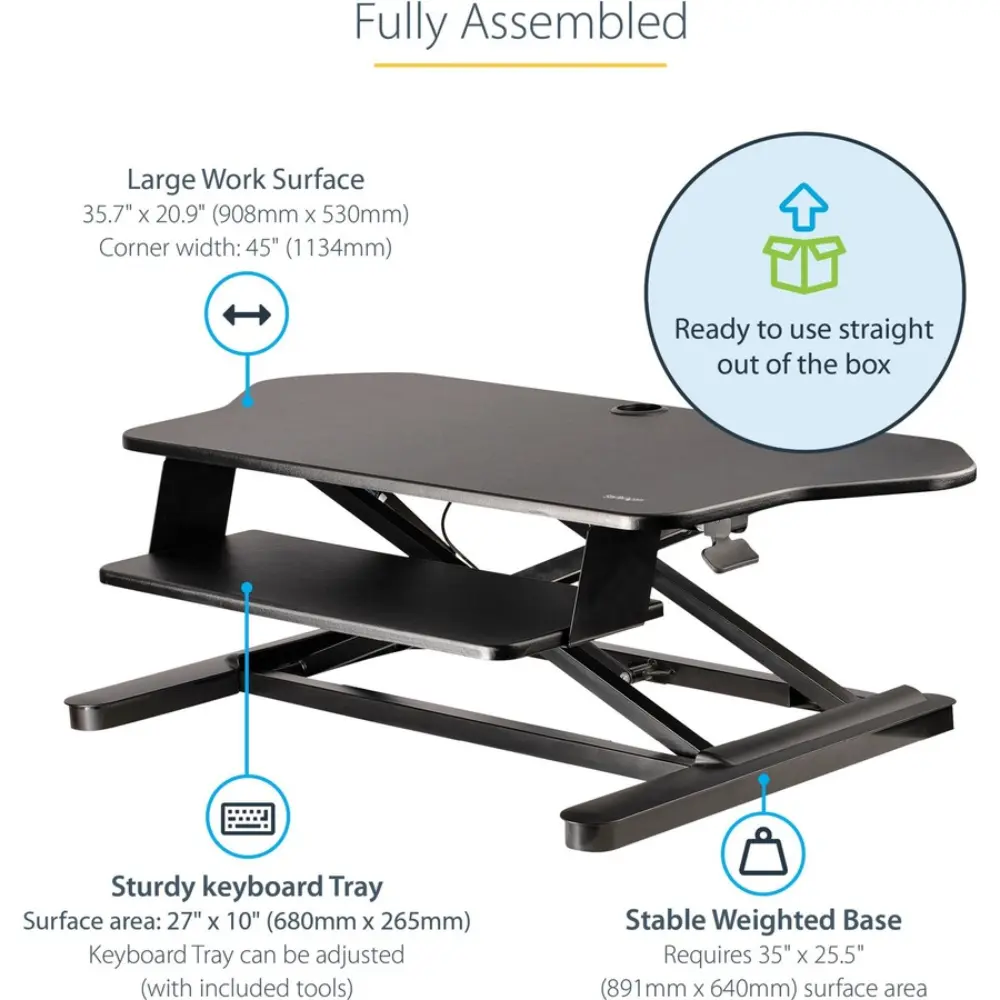 Sturdy keyboard tray shown with dimensions and capacity information