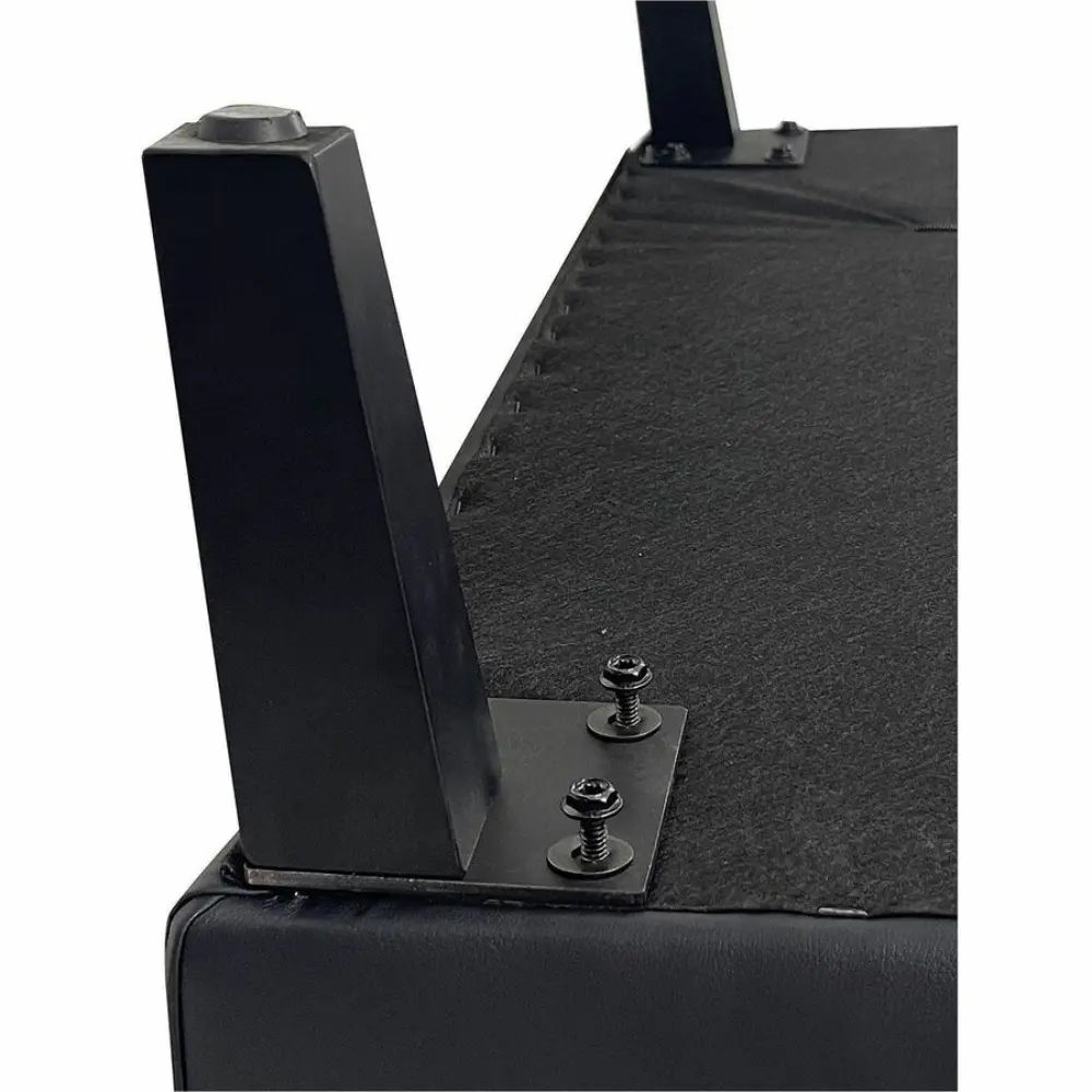 Black leather loveseat with clean lines and square arms