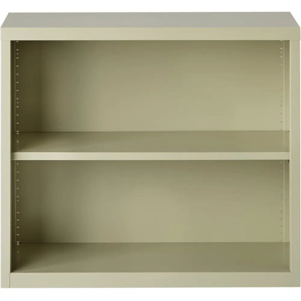 Beige/brown storage cabinet with two shelves and a frame, open front