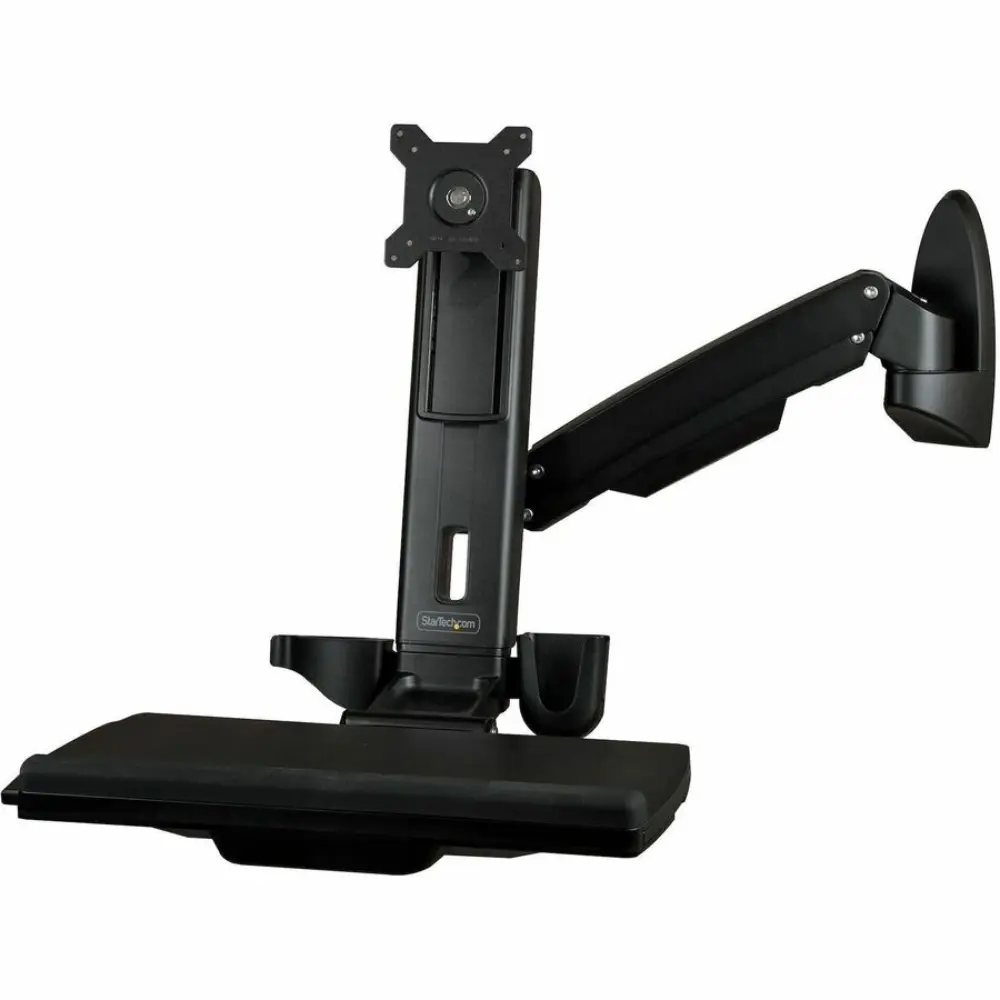 Computer with 19" monitor mounted on an adjustable stand and keyboard tray