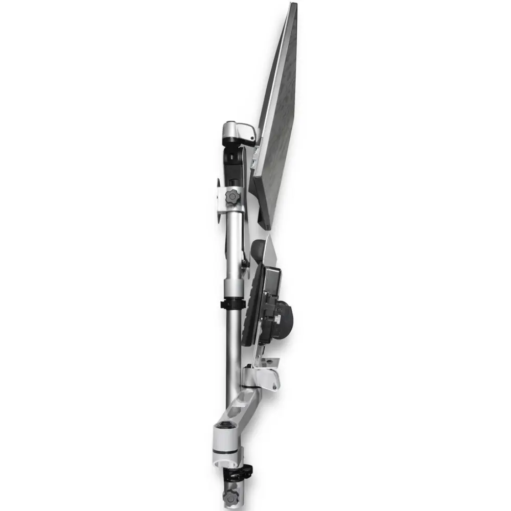 StarTech branded monitor arm with adjustable arms and a monitor attached at the top.