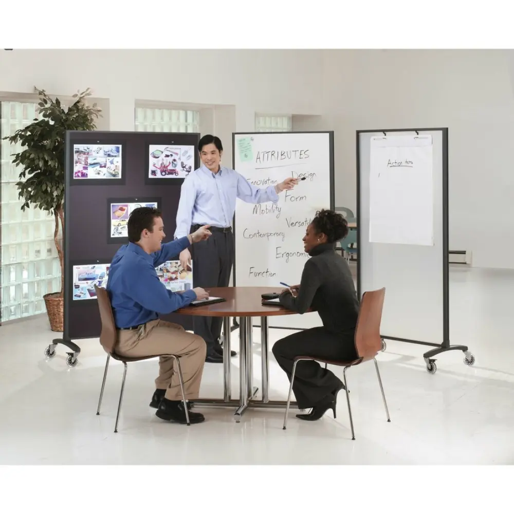 Whiteboard on wheels with a blank top pad