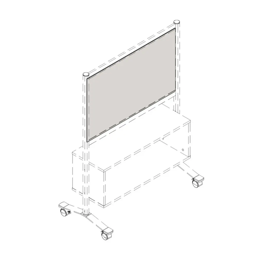 A three-panel room divider mounted on a wheeled stand, showing a diagonal perspective.