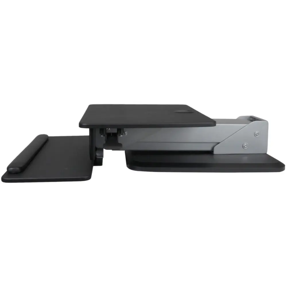 side view of adjustable monitor arm stand with keyboard tray