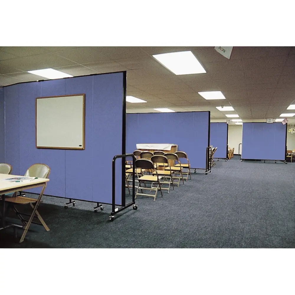 Small grey folding screens arranged in a gym or hall setting