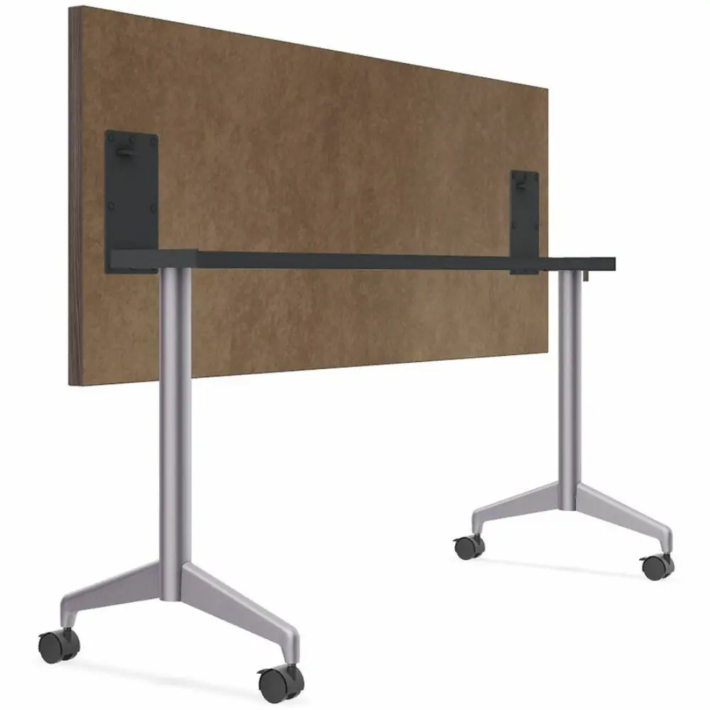 Wooden tabletop with light wood grain and metal legs