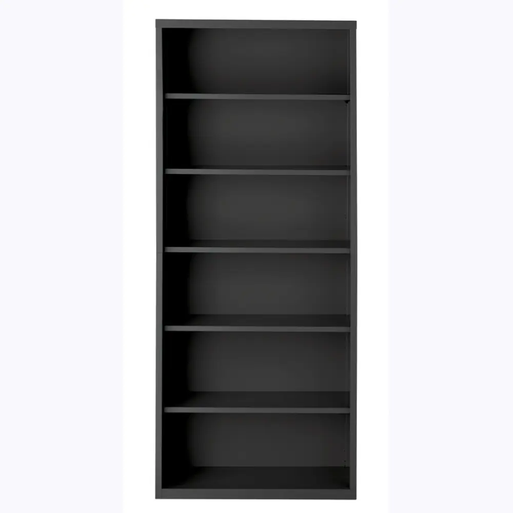 Dark brown bookshelf with multiple shelves and a tall narrow design.