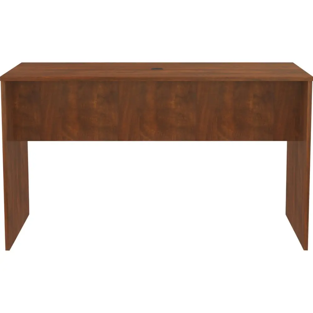 Front view of a wooden rectangular filing cabinet or storage credenza with a small opening on the top, dark wood finish.