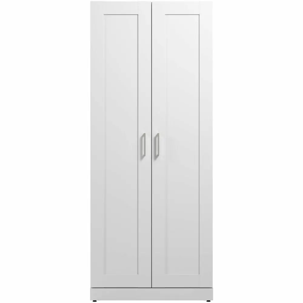 Interior of a cabinet showing a hanging rod and shelf