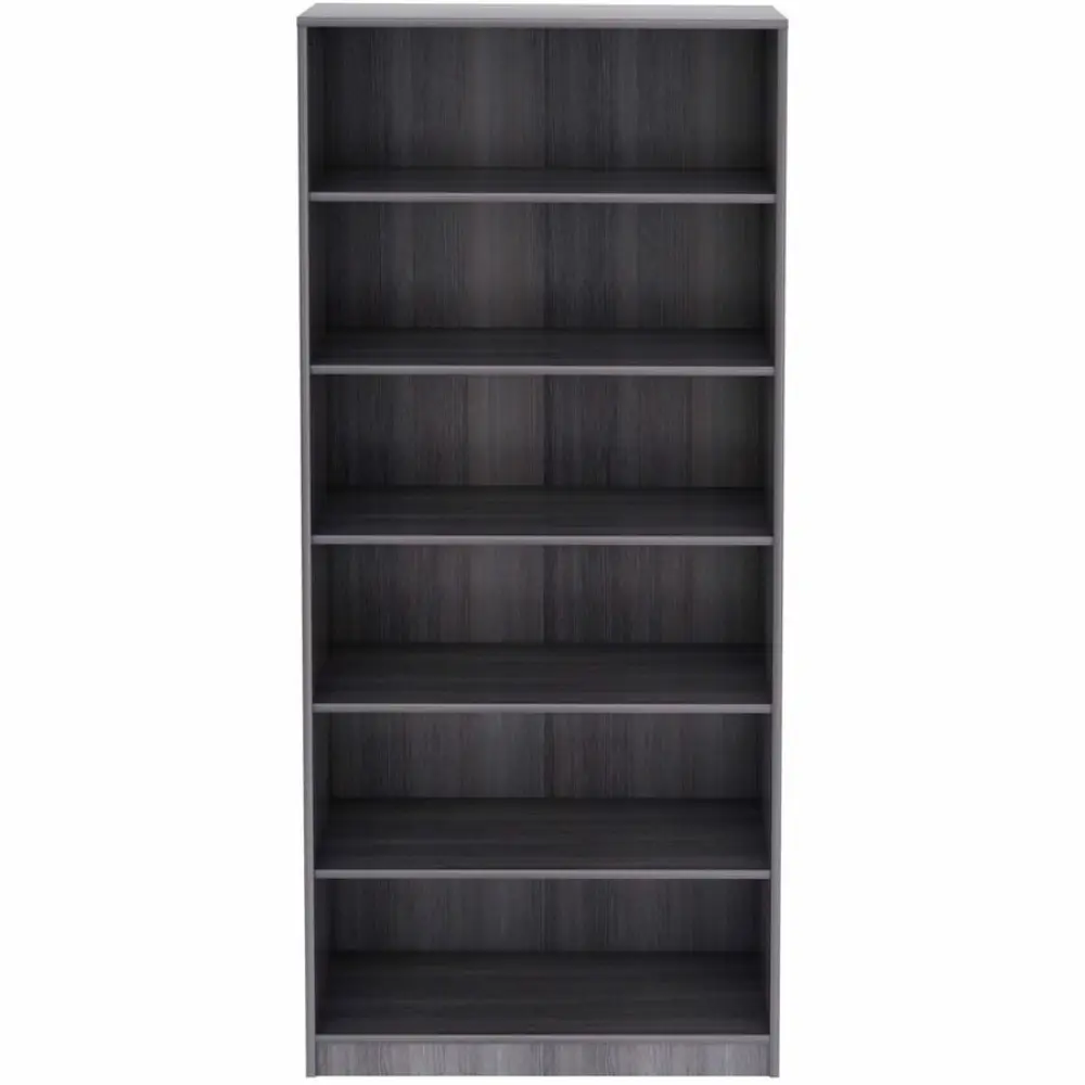 Close-up of a vertical panel showing woodgrain finish, part of a tall bookshelf.