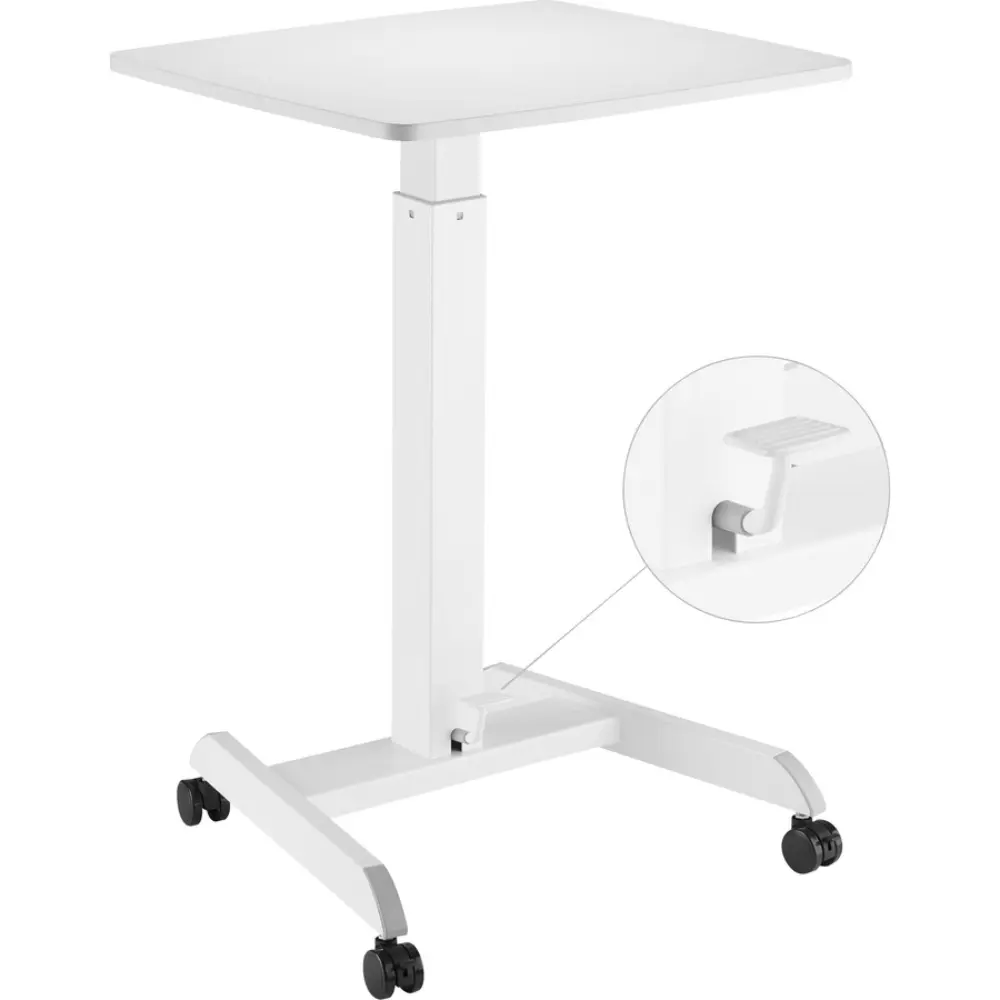 A white adjustable table without a laptop