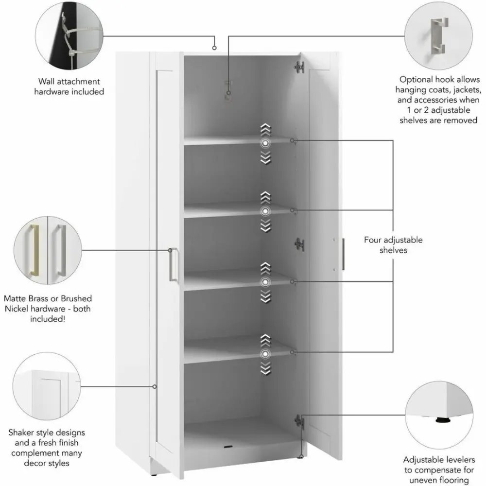 White double-door wardrobe with mid-height base and simple handles