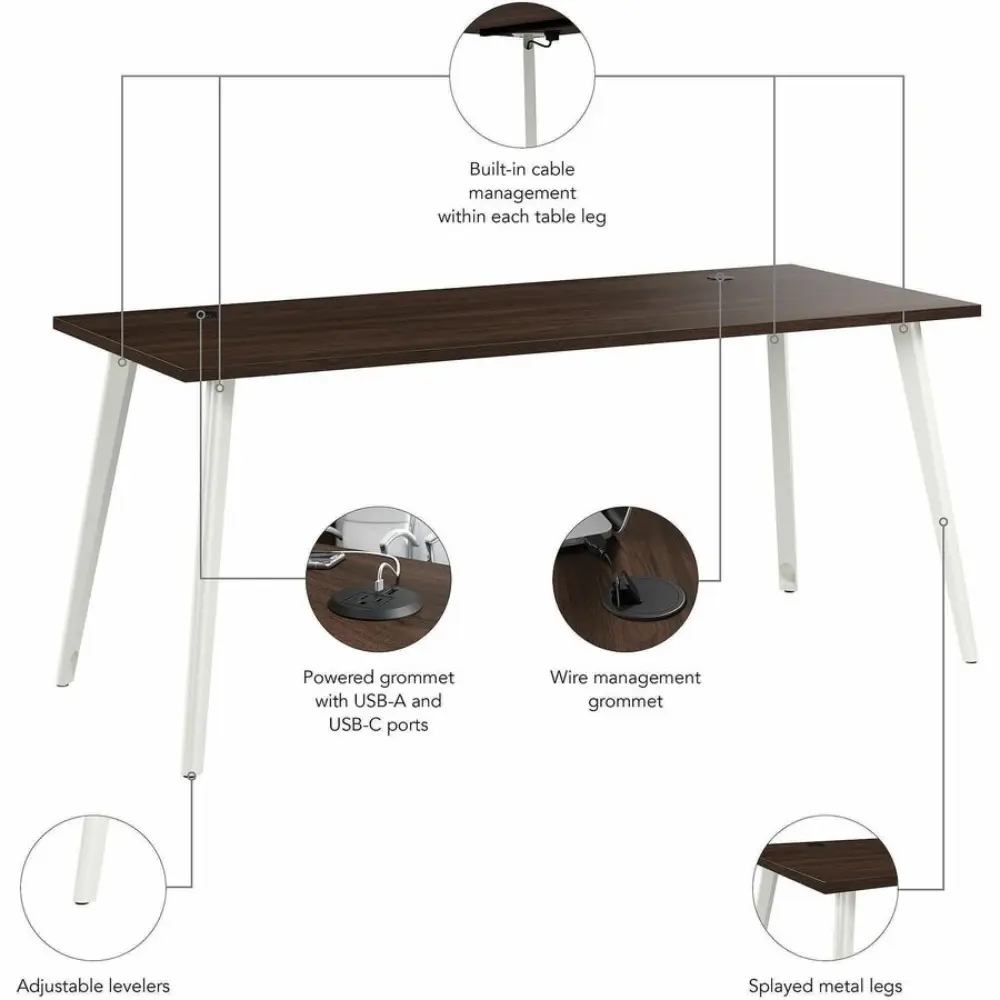 Desk dimensions: overall width 71.02 inches (180.4 cm), depth 29.37 inches (74.6 cm), height 29.95 inches (76.1 cm), knee clearance 28.95 inches (73.5 cm).