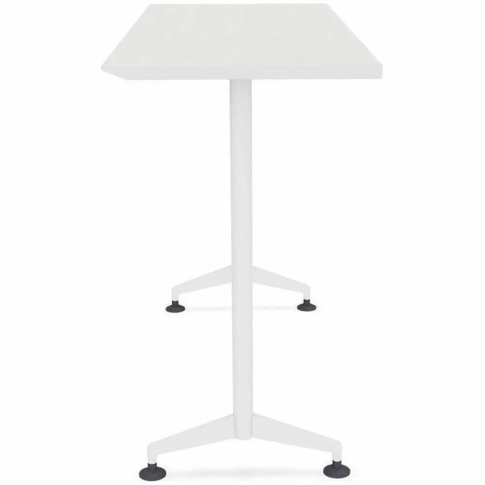 White long rectangular desk/table with two legs and a crossbar near the feet.