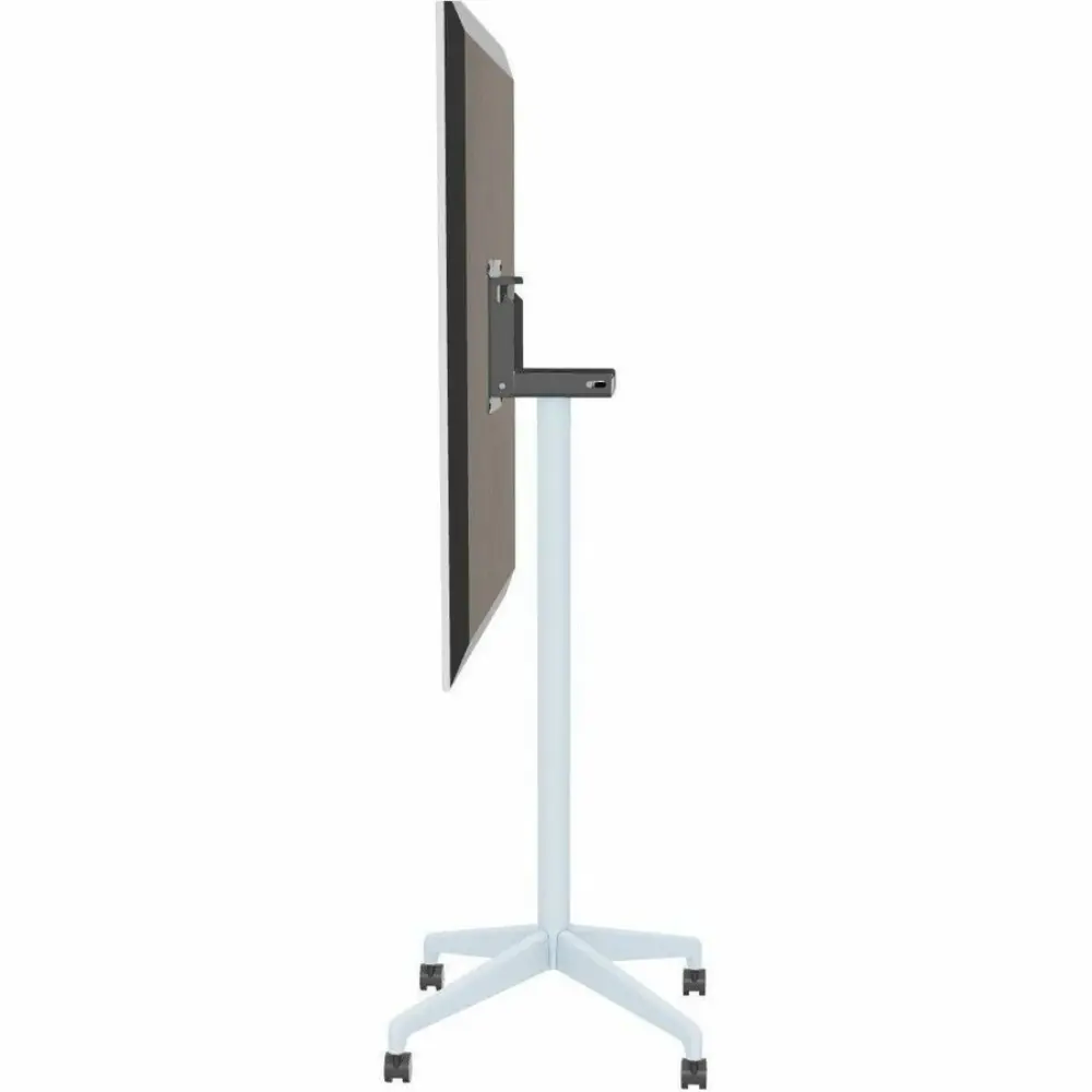 Side view of a whiteboard on a white stand with wheels