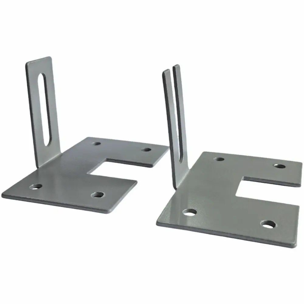 Two metal brackets with vertical tabs and mounting holes