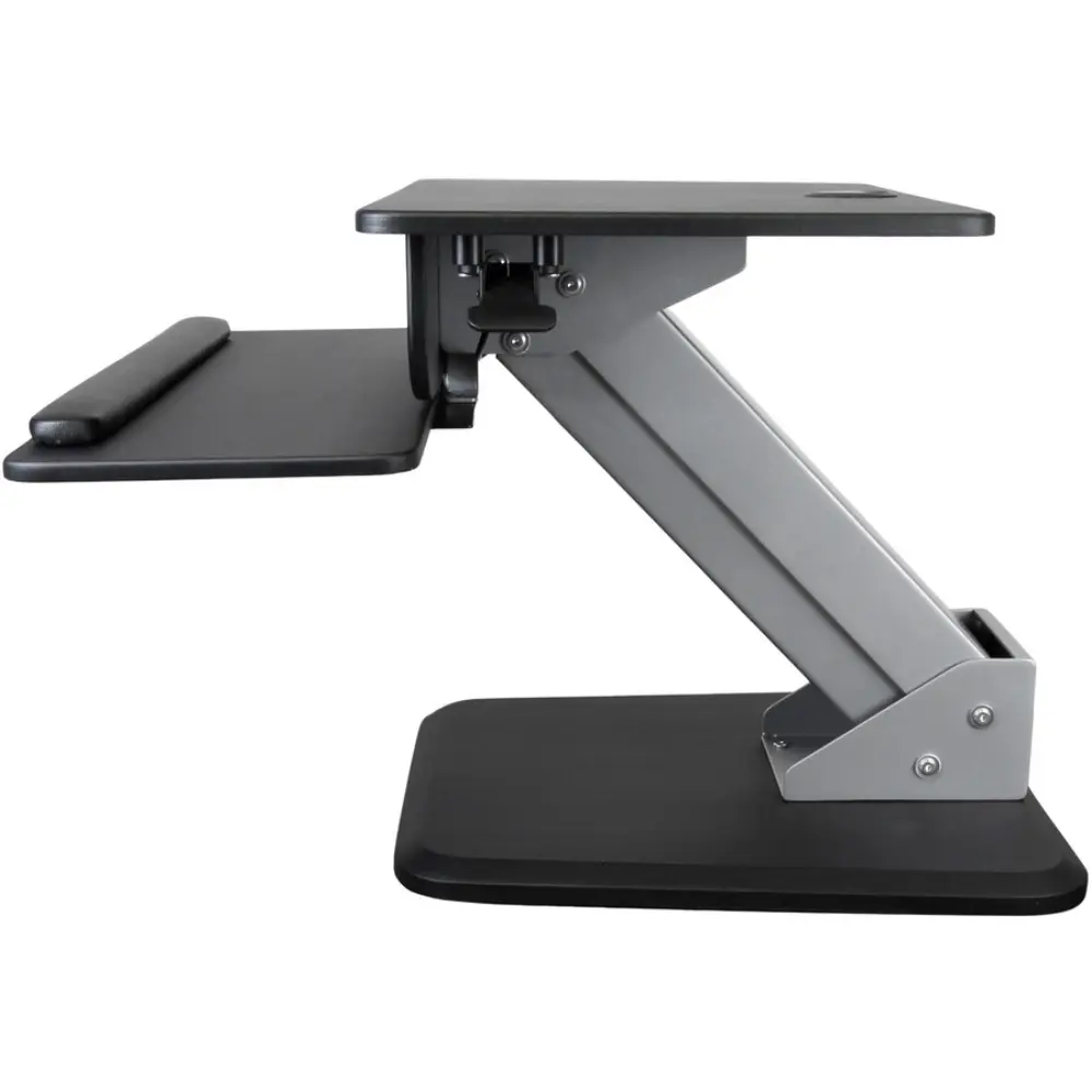 ergonomic monitor stand with keyboard tray and arm in neutral color