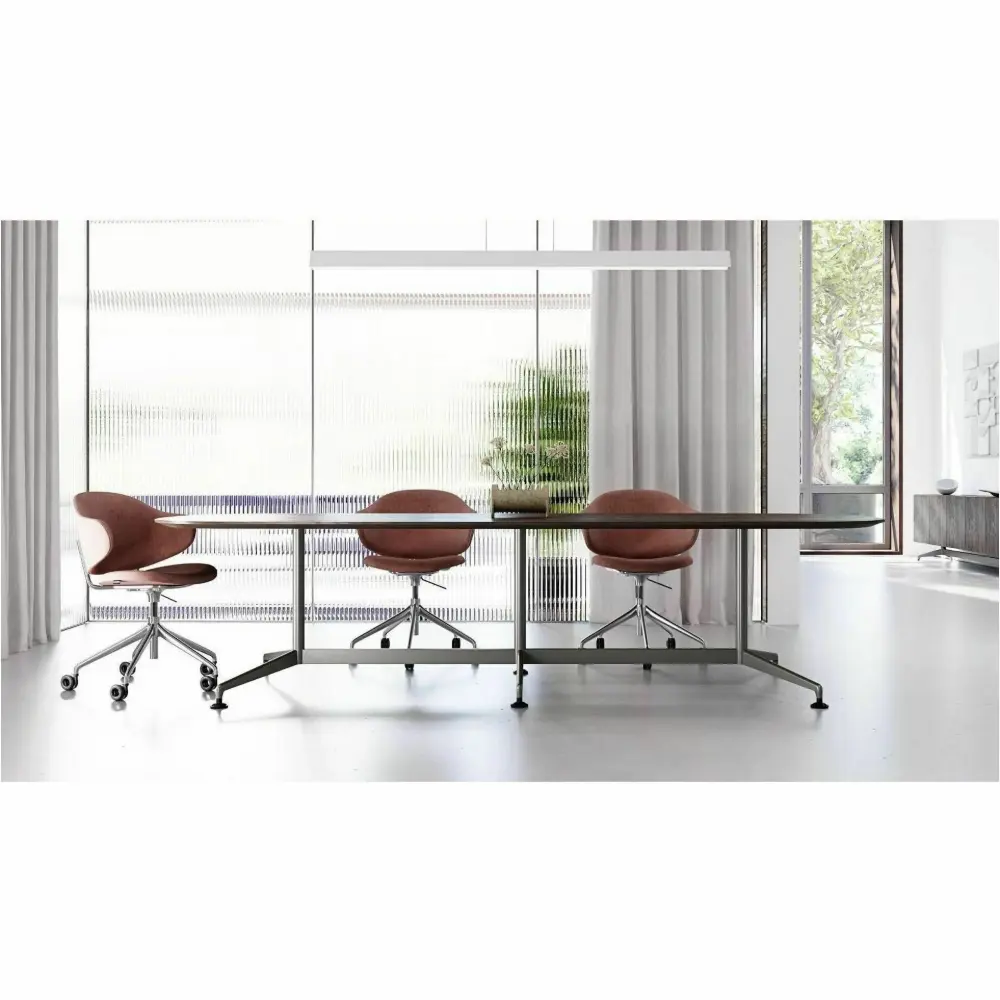 Long dark brown table with metal legs