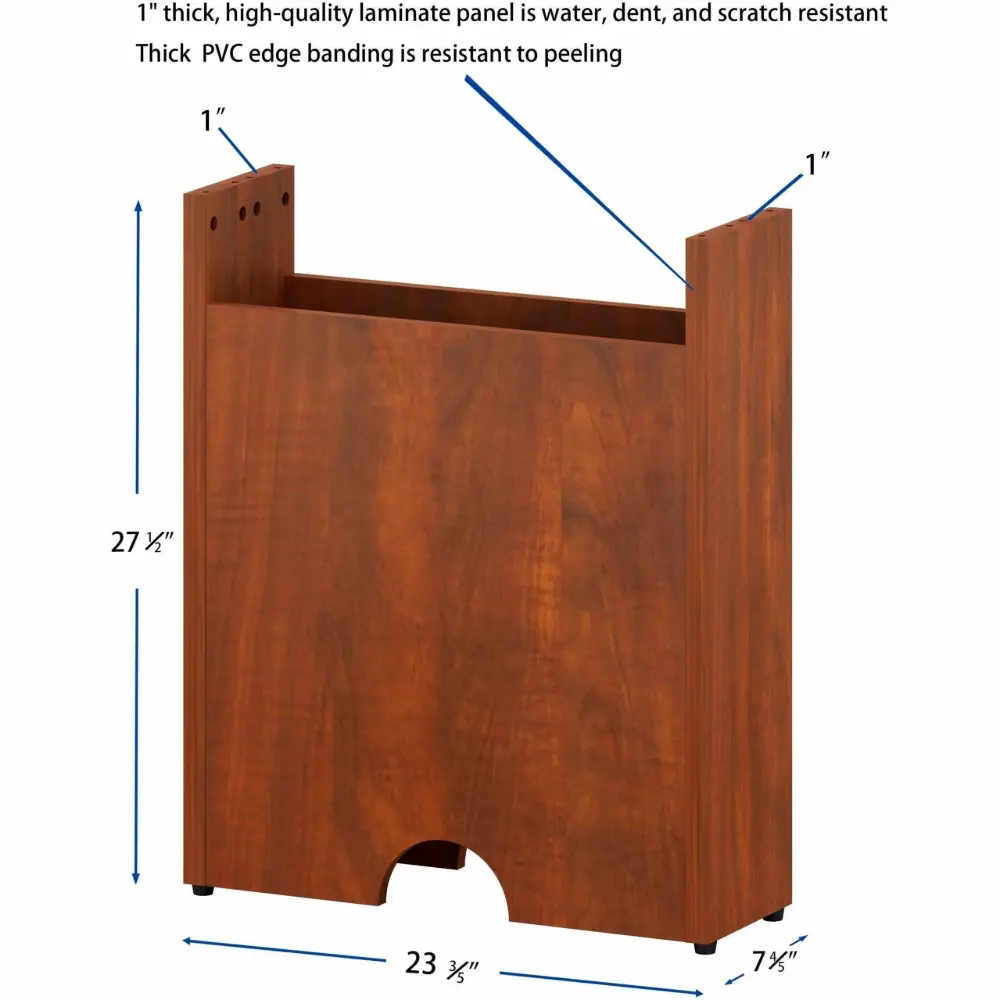 A wooden table base with two pedestal legs and a dashed outline showing a tabletop to be attached.