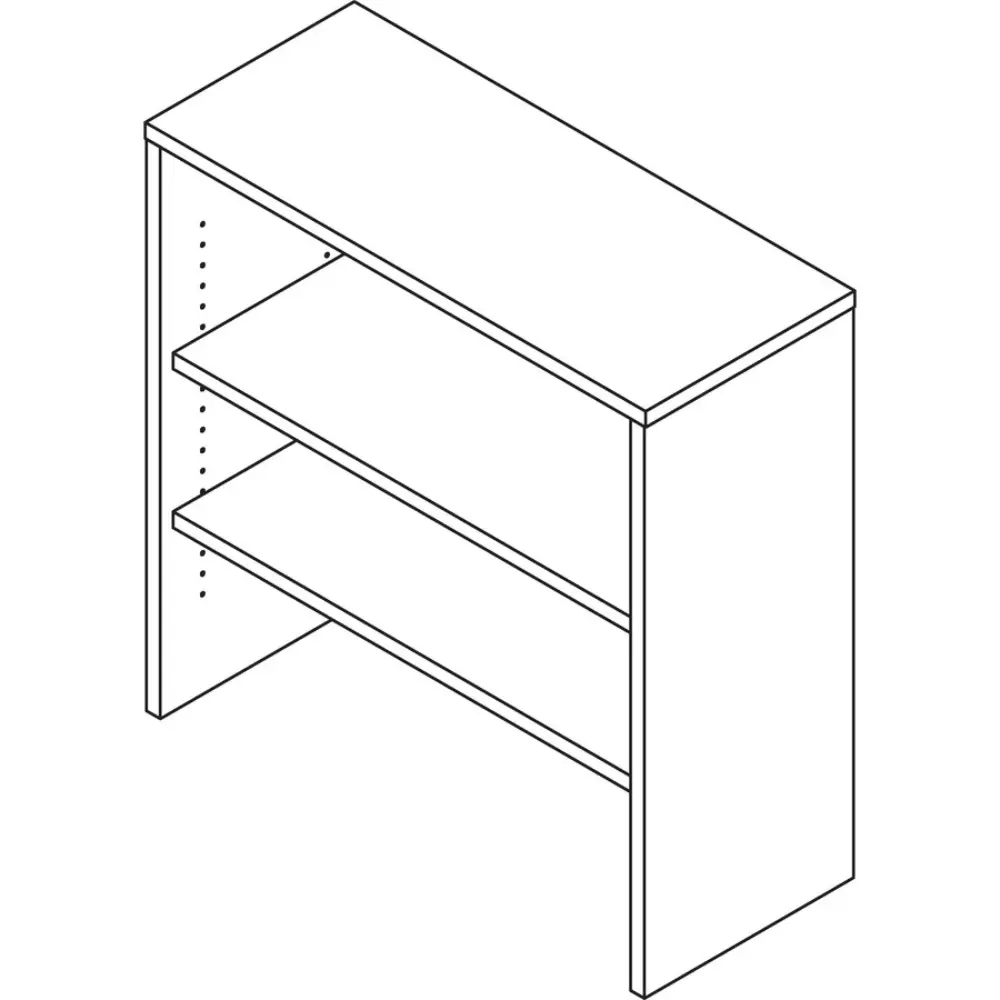 Wood veneer bookshelf with two shelves, medium brown finish