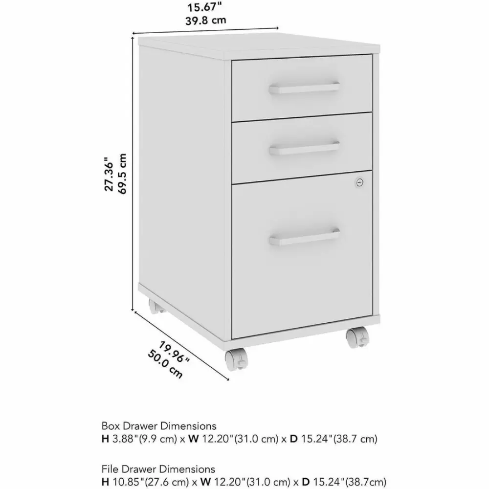 Open top drawers of a dark wood filing cabinet showing two small drawers and a larger bottom drawer