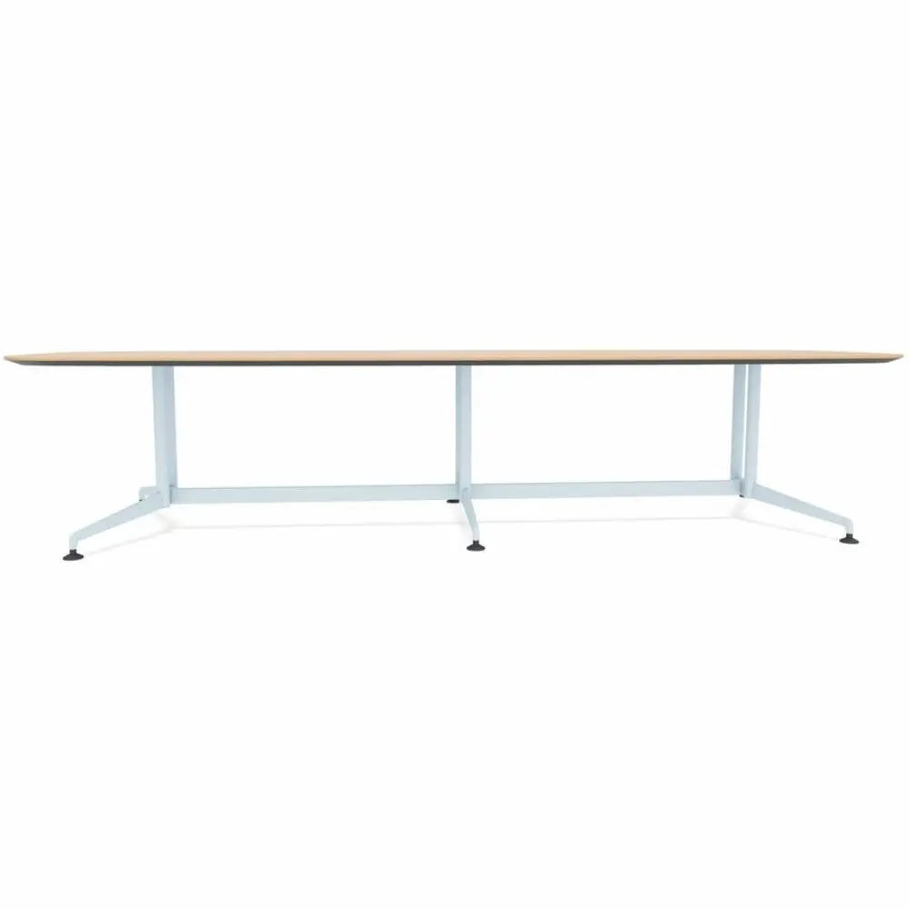 Under-table view from behind showing central support and leg layout of conference table.