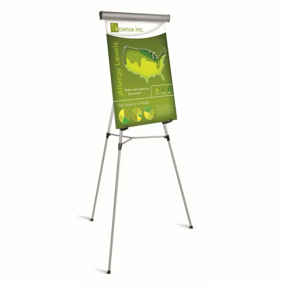 BlueFeatures panel and collapsed and expanded tripod easel sections with rolled cover.