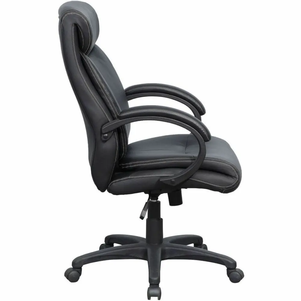 Front-right angled view of black leather manager chair with five-star base
