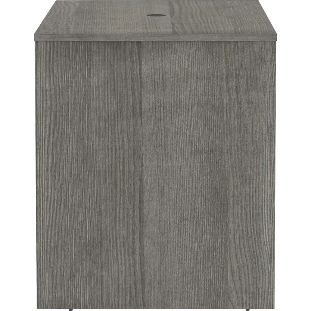 Line drawing/isometric illustration of a modern desk with a pedestal, showing top and legs.