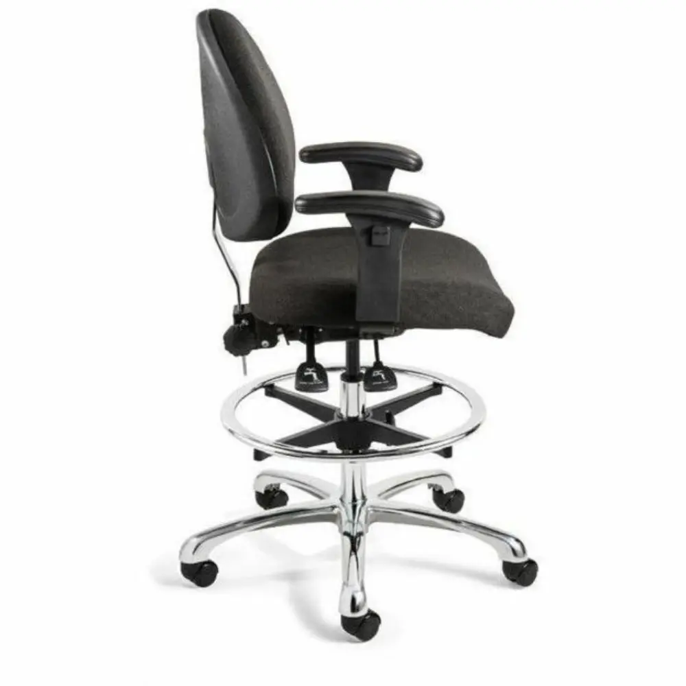 Blue office chair with silver base and wheels