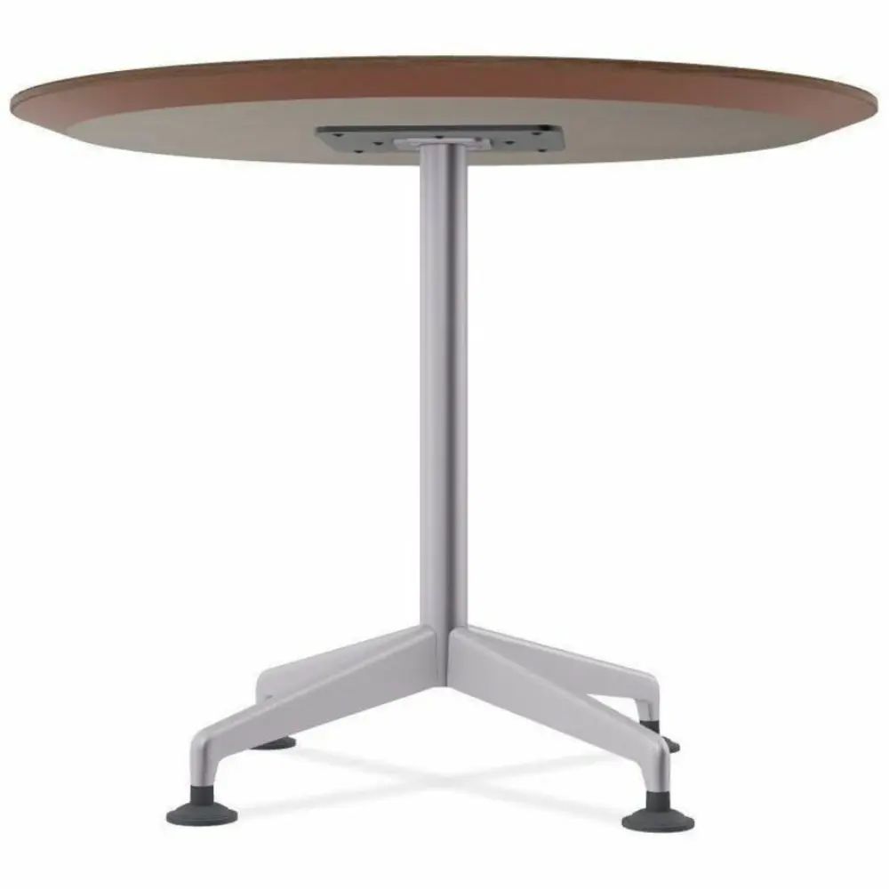 Circular wood veneer tabletop with distinct wood grain pattern.