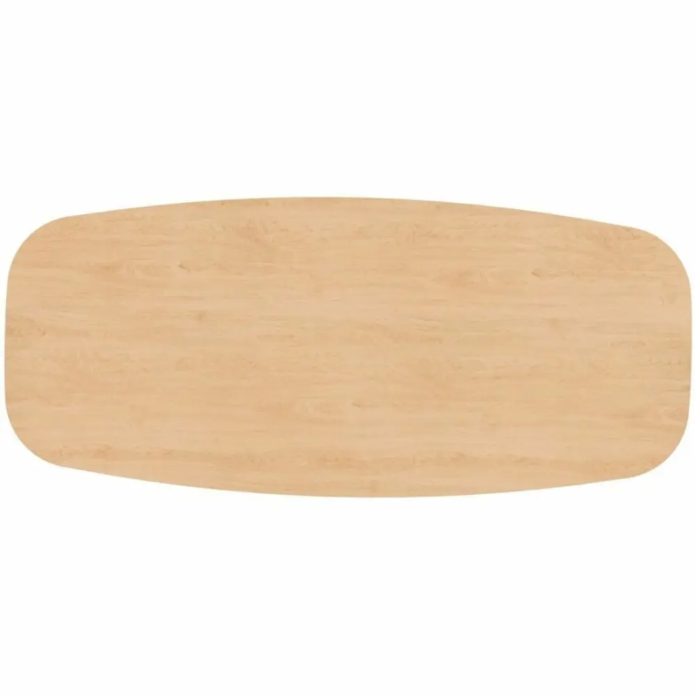 Modern long conference table with light wood top and silver metal legs