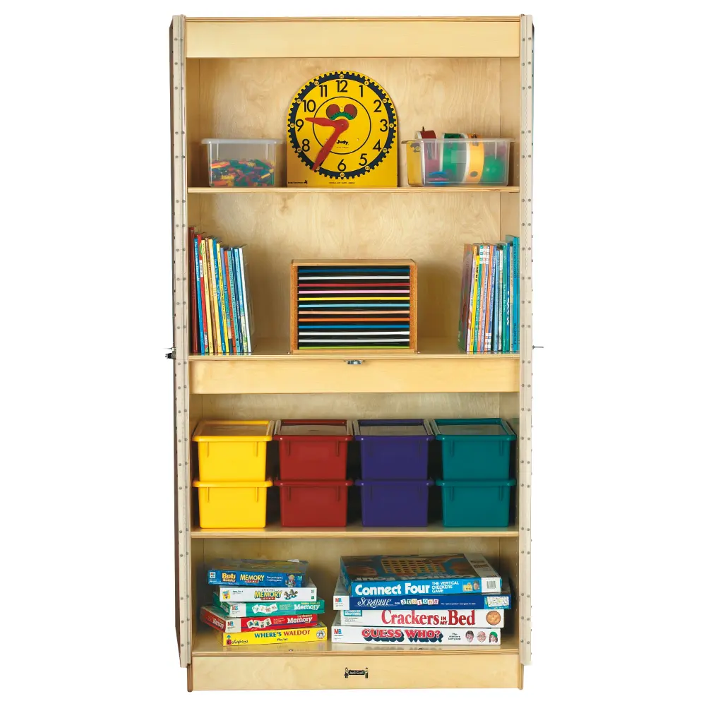 Wooden double-door wardrobe cabinet with lock, simple design