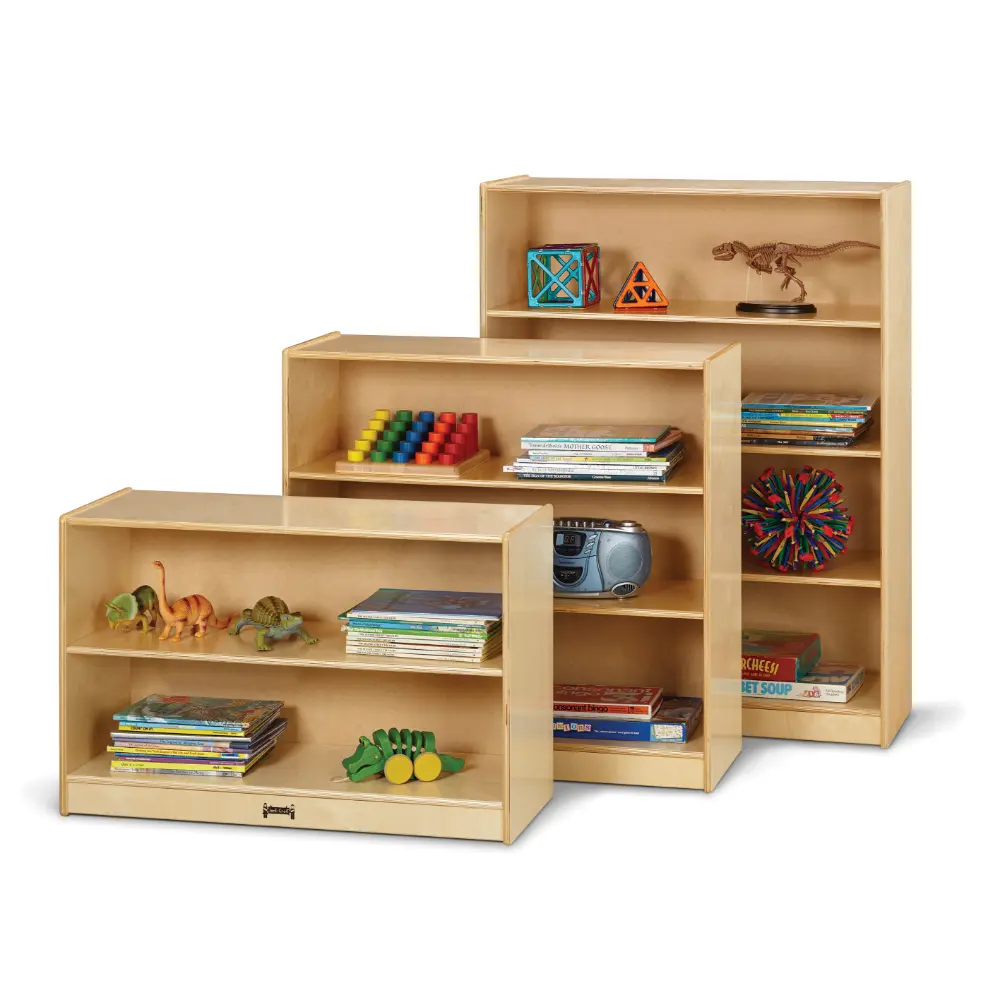 Shelf dimensions with measurements showing height 35 inches and widths, wooden bookshelf.